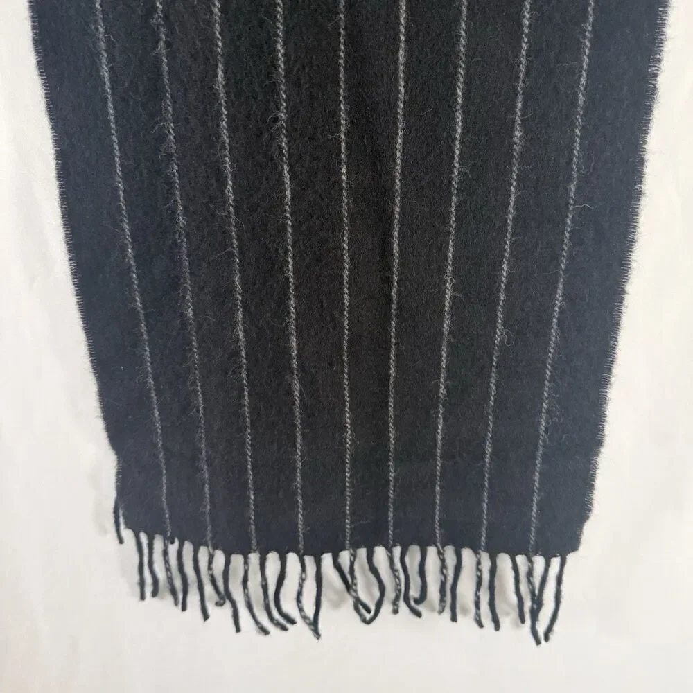 Brooks Brothers 346 Lambswool Scarf Black Striped Tassels 12